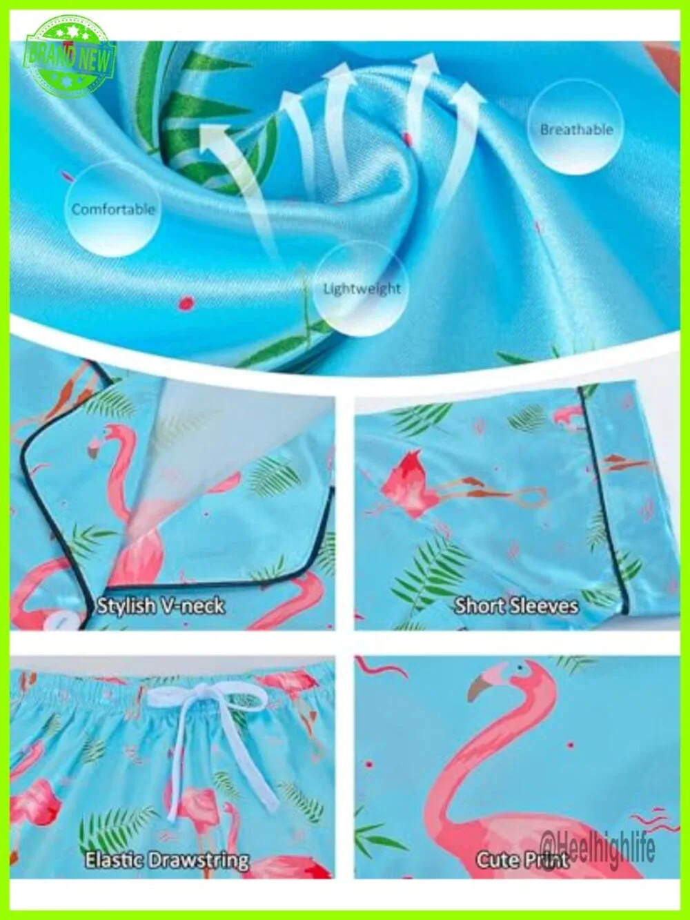 Silky Pajama Set Short Sleeve Button Down Satin Sleepwear Lounge Set